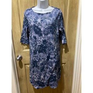 J. Jill Pure Jill Petite Dress Womens Size PM Wrap Blue Floral Round Neck Pocket